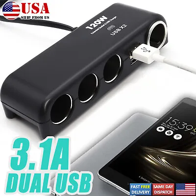 $11.49 • Buy 4 Way Multi Socket Car Cigarette Lighter Splitter USB Charger Adapter 12V 120W
