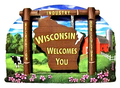 Wisconsin State Welcome Sign Artwood Fridge Magnet • $7.49