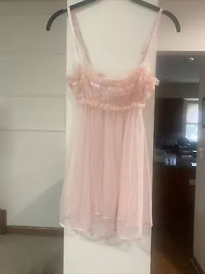 Vintage 90s Victoria's Secret Lingerie Pink Babydoll Mini Dress Sleepwear 34B • $28