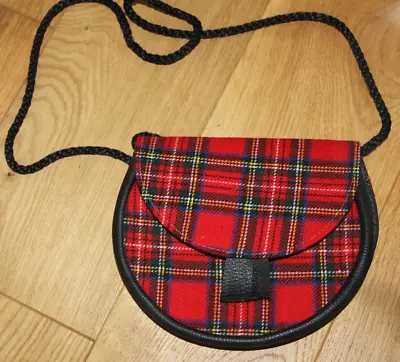 Red Tartan Small Sporran Type Bag Purse 18 Cm X 16 Cm X 2.5 Cm Rope Strap • £5