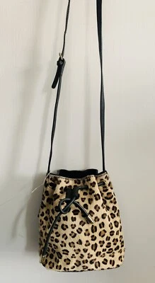 £15 • Buy TOPSHOP Vintage Cow / Buffalo Hide Cheetah Print Crossbody Drawstring Bag S NEW