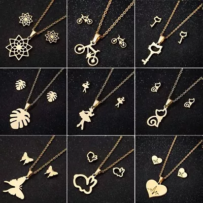 Necklace Pendant & Earrings. Jewellery Gift Set For Women Girls Kids Gold • £2.99