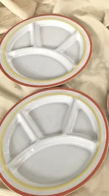 Vintage Fondue Divider Ceramic Plates Set Of 2 Japan White Orange Yellow Stripe • $19.99