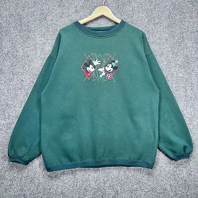 Vintage Disney Sweatshirt Mens XL Green Spell Out Walt Disney World Mickey 90s • $32.95