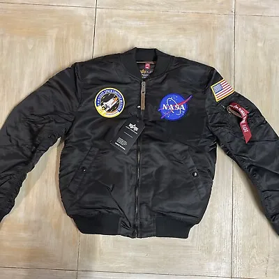 Alpha Industries Jacket Bomber Mens Medium MA1 Flight Nasa Black RRP £199 • £79.99