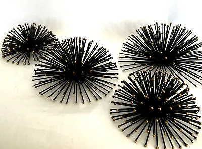 4 Mid Century Modern Starburst Sea Urchin Black Metal W/Gold Tips Retro N260 • $65