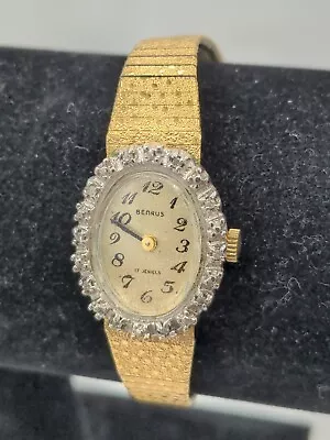 Benrus Ladies Vintage Oval Wind Up Watch W/ Diamond Accent Works Tested • $29