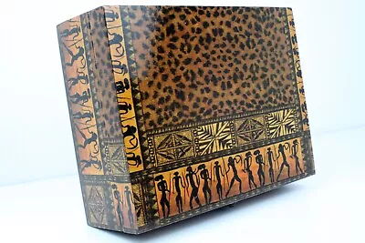 Wood Handmade Keepsake Box African Design Black Lined • £23