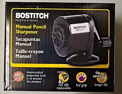 Bostitch Manual Pencil Sharpener (MPS1BLK) Kid Grip Tip Saver 6x Cut Life • $6.50