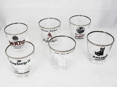 £48.01 • Buy Vintage Gold Rim Scotch Whisky Glasses Set Of 6 Walker Vat 69 Haig McCallums