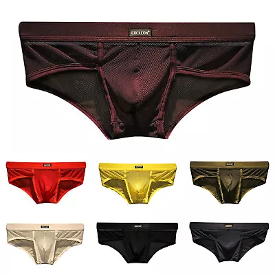 Men's Satin Underwear Mesh Eye U Bag Breathable Fashion Sexy Trend Low Waist • $6.99