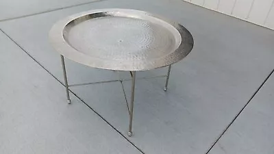 VTG 28” Moroccan Metal Tray Collapsible Stand Coffee Table Mid Century Modern • $139.99