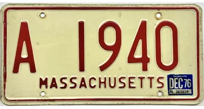 *99 CENT SALE*  1976 Massachusetts License Plate #A 1940 No Reserve • $20.38