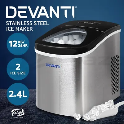Devanti Ice Maker Machine Commercial Portable Ice Cube Tray Stainless Steel 2.4L • $169.95