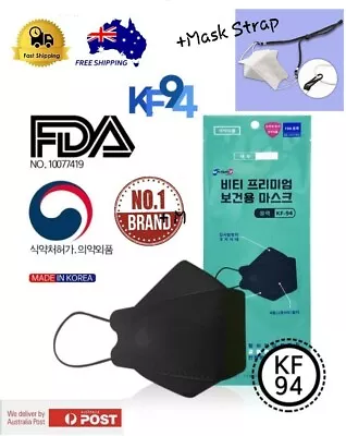 10PCS KF94 Adult BLACK 3D Face 4Protective Layer Mask Individual Packaged+Strap • $30.99