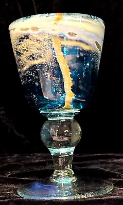 Mdina Malta Glass 6 1/2  Goblet Blue Summer 1978 Design Signed #1 • $175.99