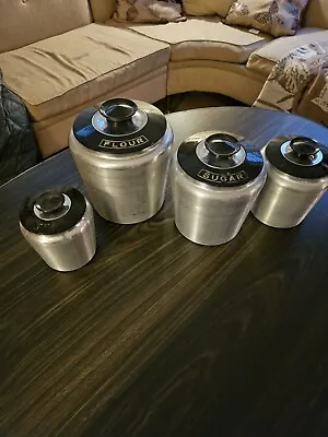 Vintage KROMEX 4 Piece Spun Aluminum CANISTER Set Mid Century Retro Kitchen • $38