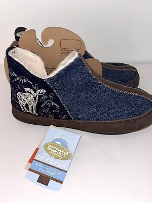 Acorn Slippers Forest Bootie Navy Blue Moose Embroidered Women’s Size 6.5-7.5 • $50