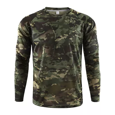 ESDY Army Men's Combat Long Sleeve T-shirt Tactical Military Outdoor Casual Camo • £13.80