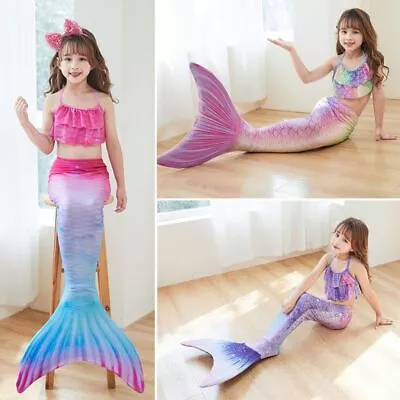 Swimmable Kids Bikini Set Mermaid Tail Swimming Costume  Pool Party Birthday • $14.27