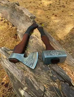 2pcs Set - Viking Axe Viking Hammer  Mjolnir Hammer Hand Forged Corban Steel • $140