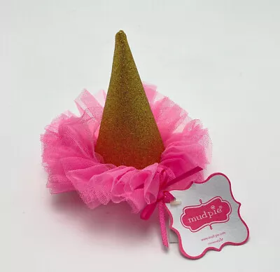 Mud Pie Princess Party Hat Hair Clip Pink Tulle Gold Glitter Birthday Girl Gift • $14.95