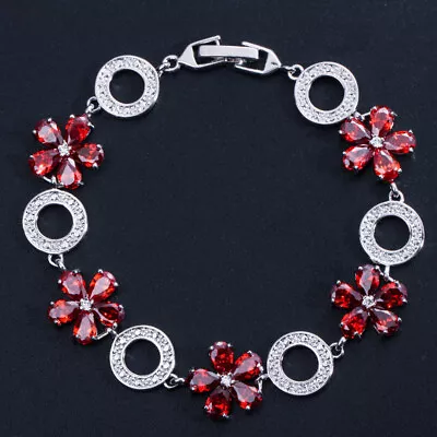 Hot Red Cubic Zirconia Flower Round Charm Bracelets For Women Fashion Jewelry • $7.55