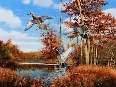 Wood Ducks On Takeoff Wildlife Nature Beauty Ceramic Mural Backsplash Medallion • $179