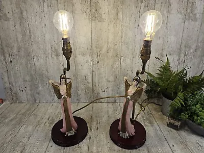 Art Deco Figurine Lamp Fashion Lady Dress Pair Side Table Light Broadway Vintage • £75