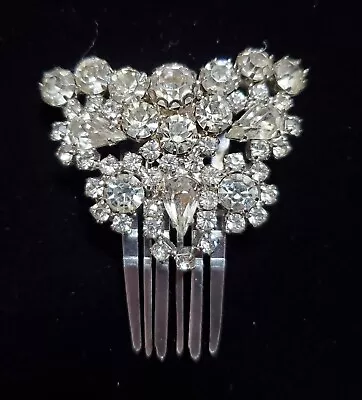 Vintage Silver Tone Rhinestone Hair Comb Bridal Formal Prom Large Stones NICE • $21.99