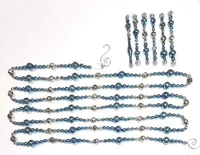 ✨️🌻*Springtime* 120  Antique Vtg Blue/Slv Mercury Glass Bead Garland 6 Ornies  • $69