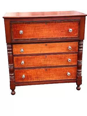 1830s Sheraton Tiger Maple & Cherry Chest Of Drawers Dresser Clean • $850