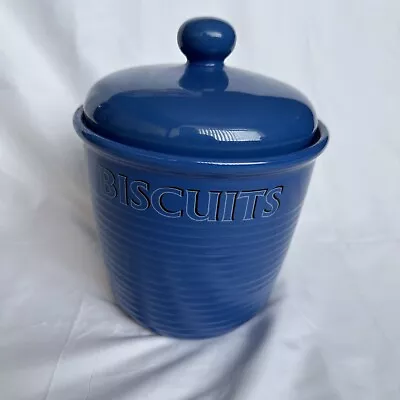 Rayware Ceramic Biscuit Cookie Storage Jar Canister Barrel Blue • £12.95