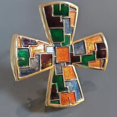 Kramer~vintage Mcm Mid Century Modern Mosaic Enamrl Maltese Cross Brooch Pendant • $85