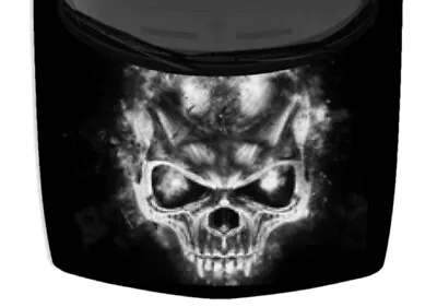Grayscale Burning Vampire Skull Fangs Hood Truck Wrap Vinyl Car Graphic Decal US • $106.45