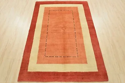 $361.25 • Buy Gabbeh Carpet 4’5” X 6’4” Orange Wool Contemporary Hand-Knotted Oriental Rug