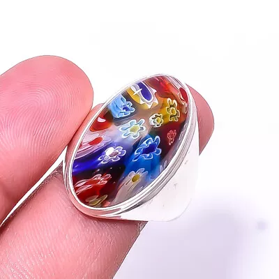 Millefiori Murano Glass Gemstone 925 Sterling Silver Ring S.8.5 R_9493_277_37 • $23.45