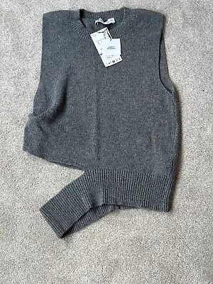 Zara Women Wool Blend Knit Waistcoat Vest With Cut Out Size L Mid-grey. • $23.66