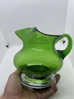 Vintage Green Cambridge Glass W/Krome Kraft Farberware Base Pitcher EUC • $69.95