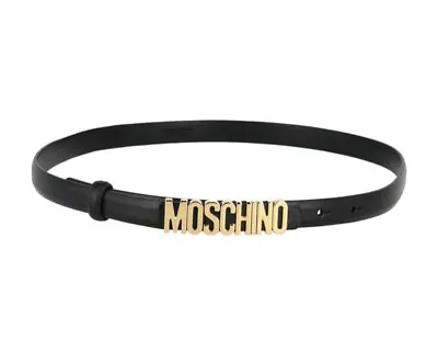 Moschino Lettering Logo Skinny Leather Belt -EU 44 = 35 1/2”= Large. Retail $459 • $159