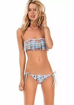 L*Space FRINGE Bandeau Bikini Reversible To Denim Sz M • $59