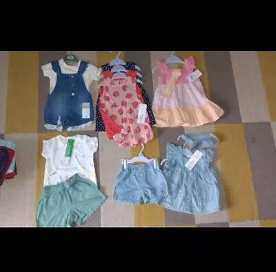 Baby Girls ALL BRAND NEW & TAGGED 6-9 Months 4 Dresses Outfits Dungarees • £5.50