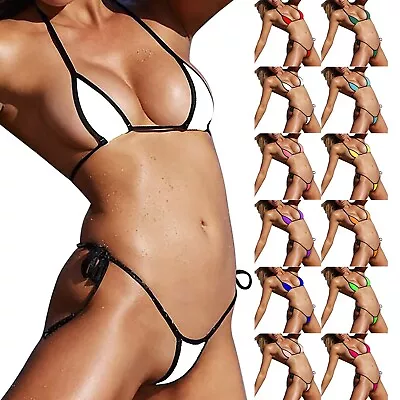 Dissolving Bikini Women's Solid Color Sexy Three Point Thong Bikini Swimsuit • $10.06