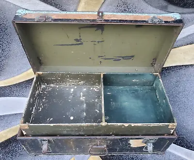 Vintage Military Foot Locker W Tray Wood Trunk Chest Coffee Table Storage Green • $189.98