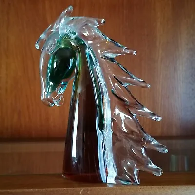 Murano Art Glass Horse Head Figure Paperweight Sculpture DAMAGED Italy  • £39.99