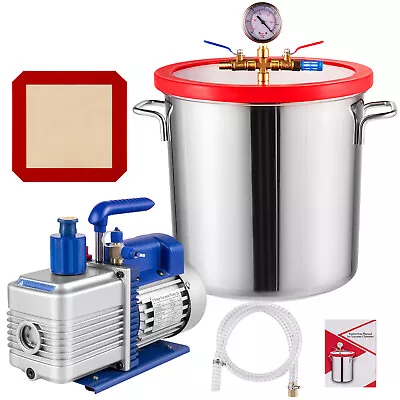 $177.99 • Buy 5 Gallon Vacuum Chamber And 5 CFM Single Stage Pump Degassing Silicone Kit