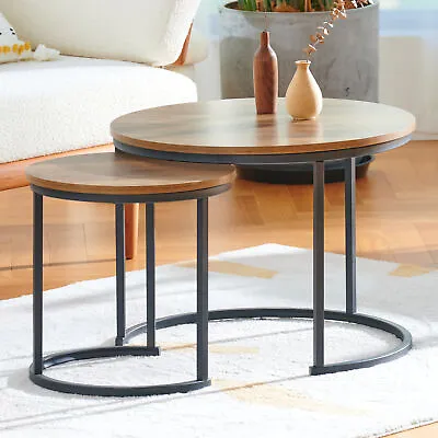 $69.99 • Buy Nested Coffee Table Set 2 In 1 Round End Tables Bedside Furniture Wood Top 60cm