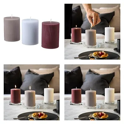 3x Ikea KOPPARLÖNN Scented Pillar Candle Almond + Cherry / Mixed Colours 30 Hr • £16.22