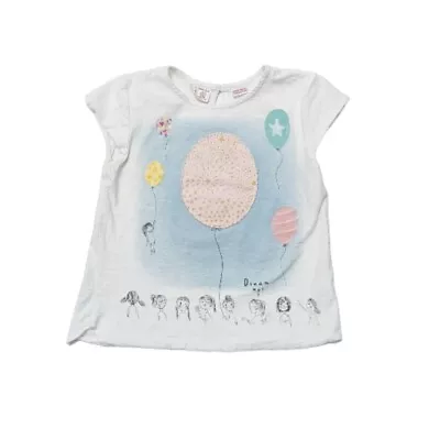 Zara Baby Girl Pastel Print Balloon Short Sleeve T-shirt Size 3-4 Years  • $10.99