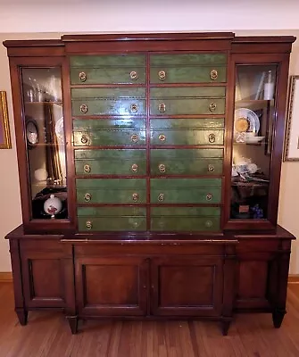 Renzo Rutili Green Leather And Mahogany Breakfront Library Cabinet With Desk • $3550